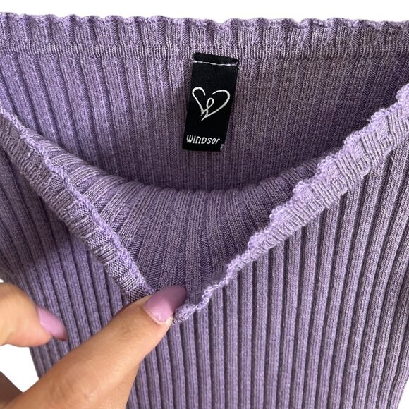 Windsor Ribbed Off the Shoulder Crop Top Purple S Cottagecore Pastel Festival - Picture 3 of 6